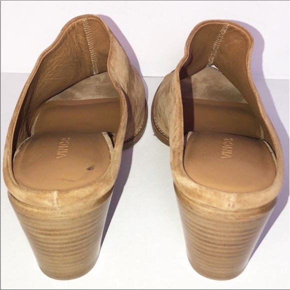 Vince Vero Cuoio Camel Suede Leather Open Toe Stacked Block Heel Mule Sz10 NWOB - Picture 5 of 10